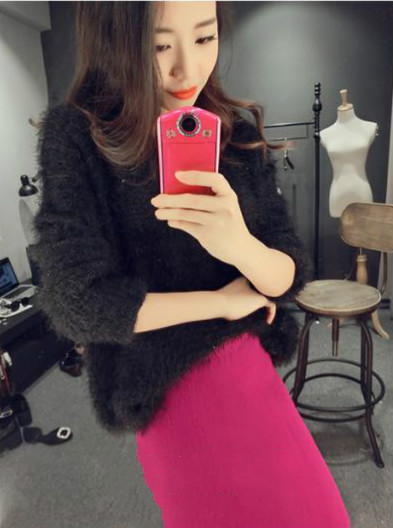 Black Furry Long Sleeve + Long Skirt